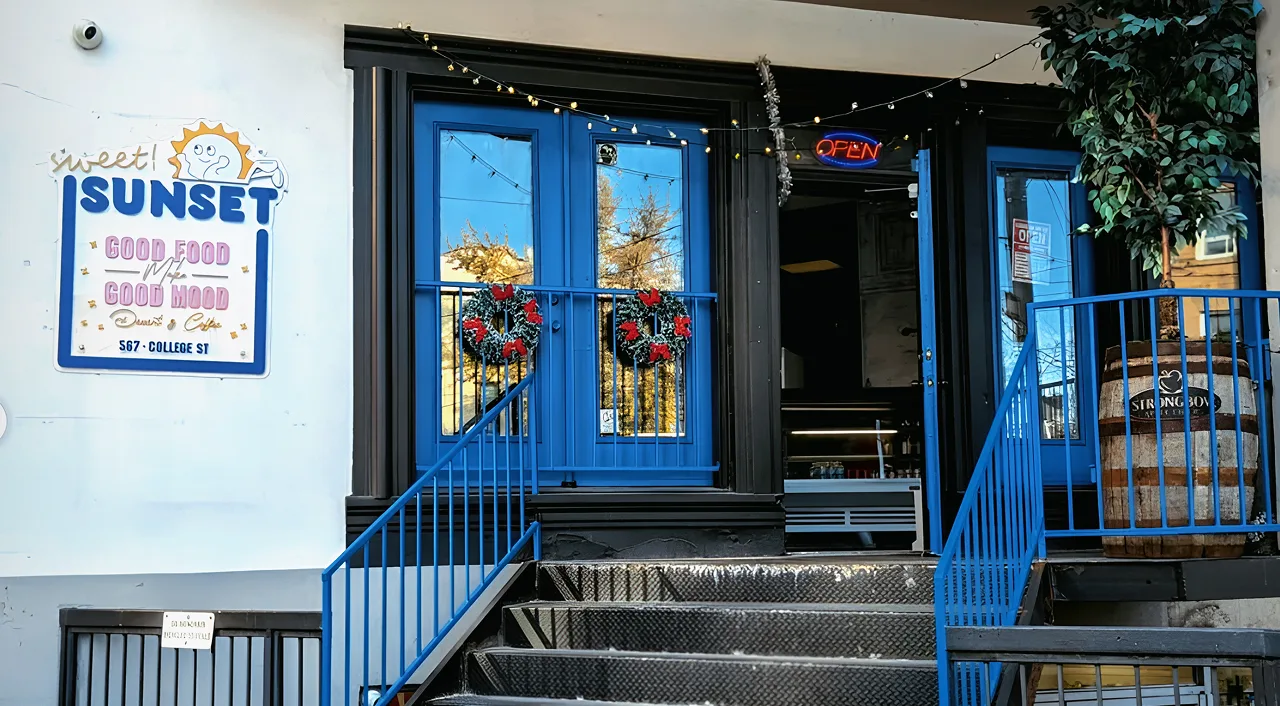 Sweet Sunset storefront and signage on College Street, Toronto