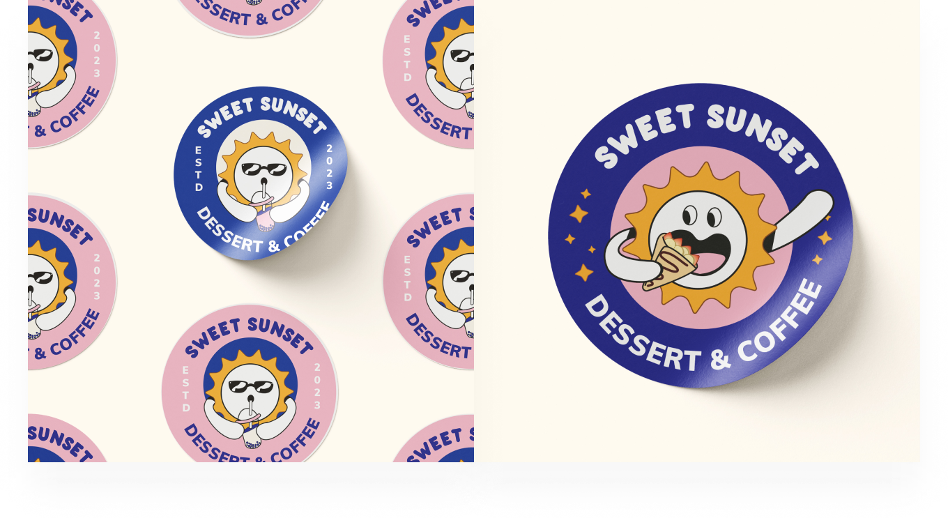 Sweet Sunset circular logo pattern and large sticker mockup