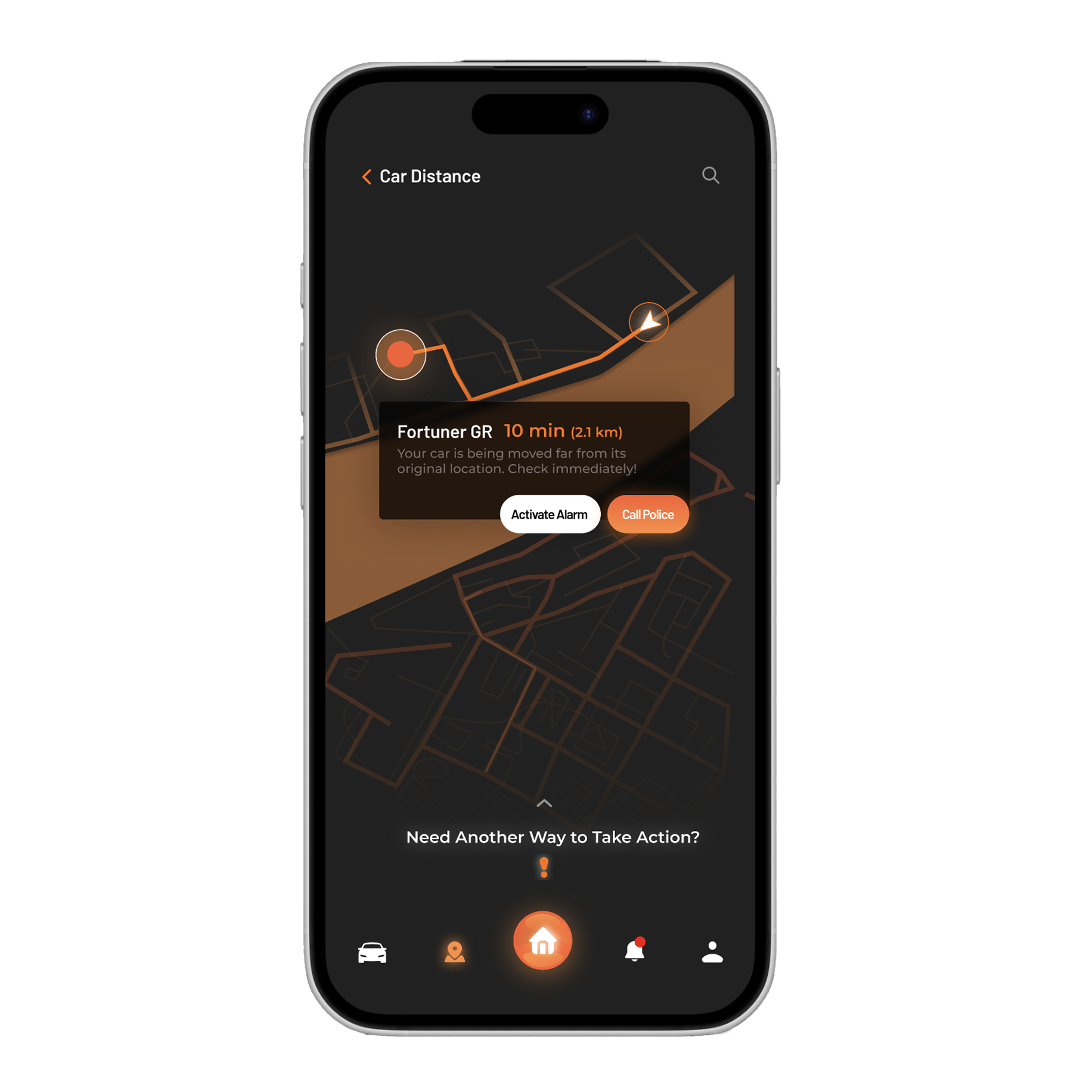TrackGuard app showing emergency alert activation