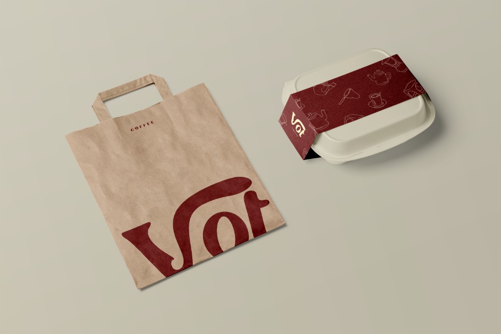 Vot Coffee — kraft bag and takeaway packaging mockup
